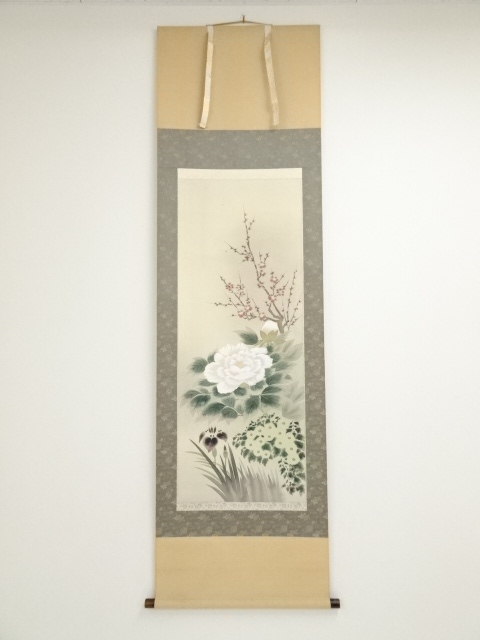 RSJAPANESE HANGING SCROLL / HAND PAINTED / FOUR SEASONS FLOWE